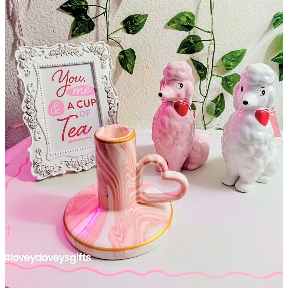 Target Valentine Decor Bundle Pink Marbled Heart Candle Holder Poodle Sign Set